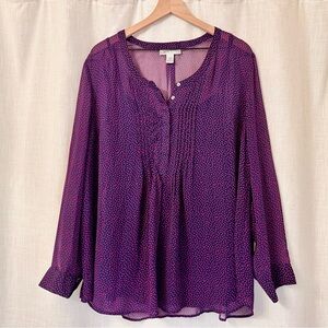 Motherhood Maternity Purple Pink Printed Long-Sleeve Pleated Women's Blouse